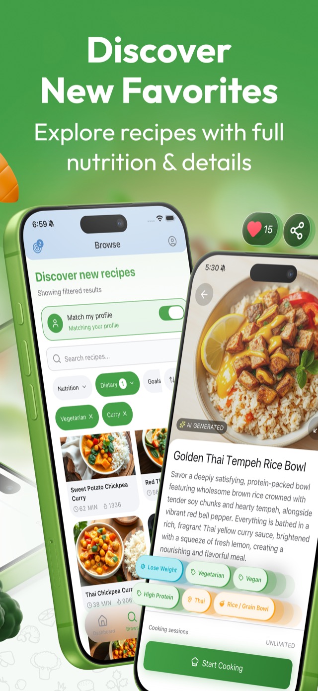 Discover New Favorites: Explore recipes with full nutrition and details